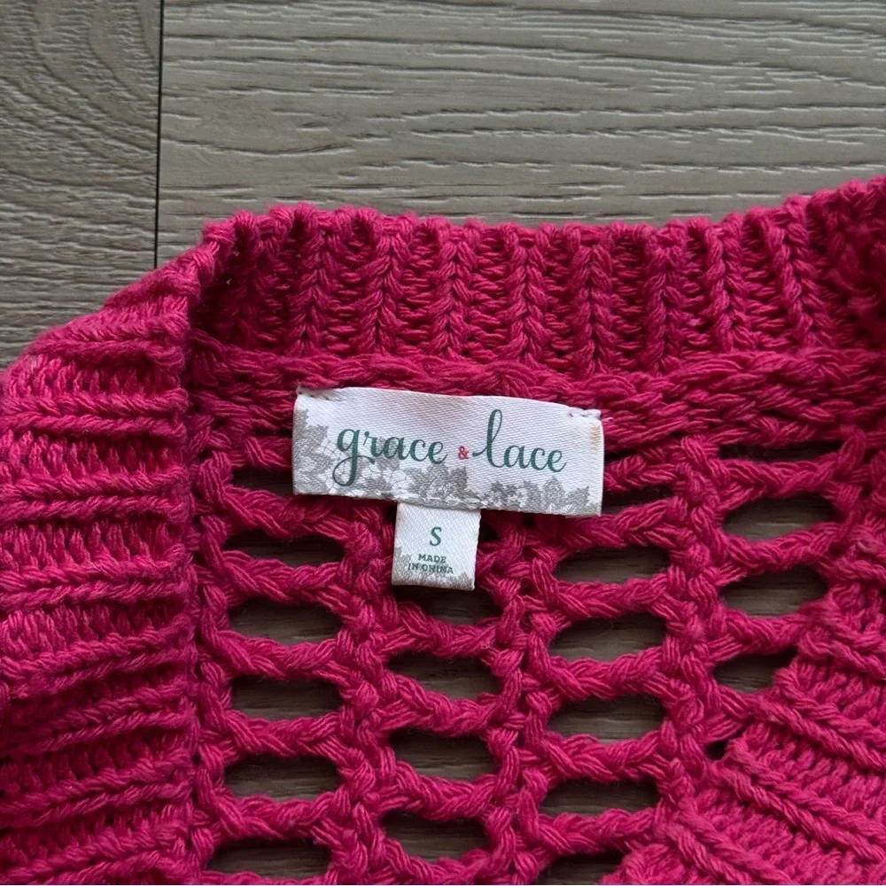 Grace & Lace Open Knit Short Sleeve Pullover - Picture 3 of 6